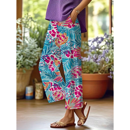 Women Floral Long Pants Casual Spring/Fall Trousers