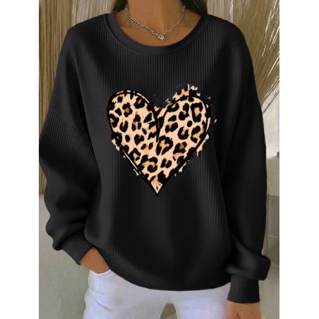 Women Leopard Crew Neck Printing Casual Spring/Fall Long Sleeve Sweatshirt