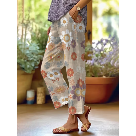Women Floral Long Pants Casual Spring/Fall Trousers