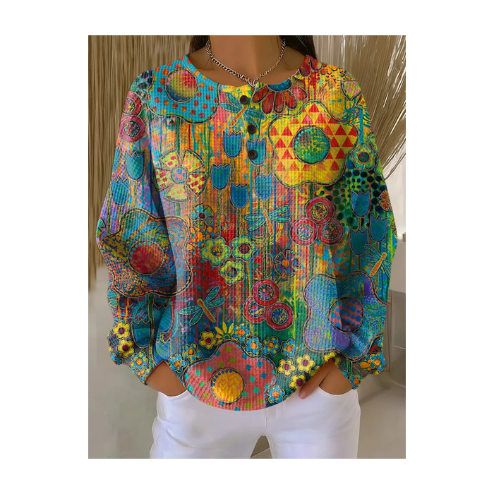 Women Floral Crew Neck Printing Casual Spring/Fall Long Sleeve Sweatshirt