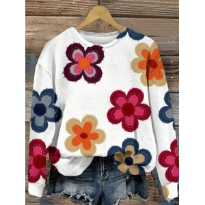 Women Floral Crew Neck Printing Casual Spring/Fall Long Sleeve Sweatshirt