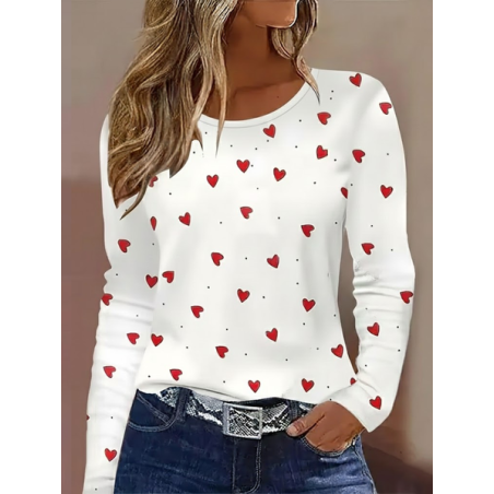Women Heart/Cordate Long Sleeve Tee T-shirt Crew Neck Printing Casual Graphic Tee Spring/Fall Top