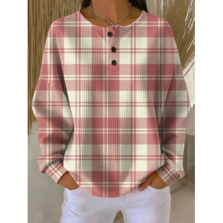 Women Plaid Crew Neck Printing Casual Spring/Fall Long Sleeve Sweatshirt