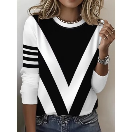 Women Abstract Long Sleeve Tee T-shirt Crew Neck Printing Casual Graphic Tee Spring/Fall Top