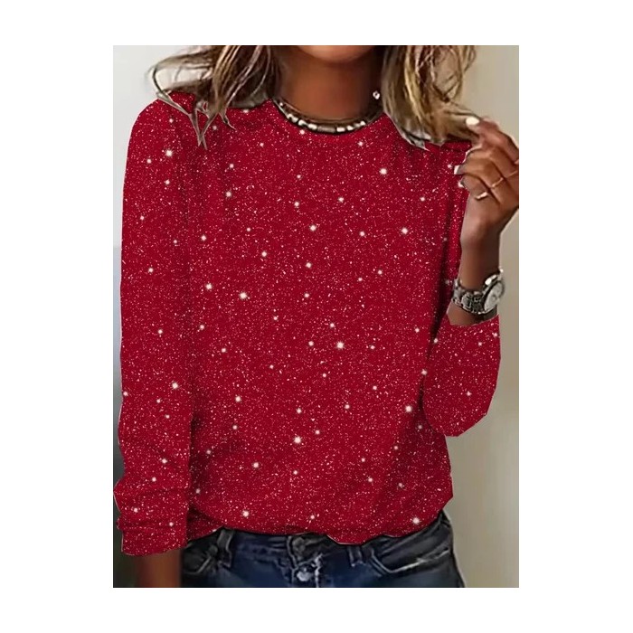 Women Abstract Long Sleeve Tee T-shirt Crew Neck Printing Casual Graphic Tee Spring/Fall Top