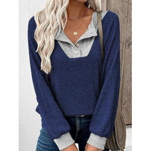 Split Joint Loose Simple Color Block Sweatshirt