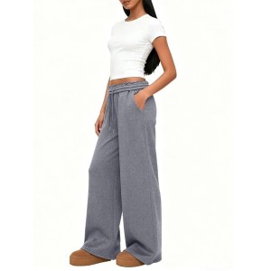 Women's  Elastic Waist H-Line Wide Leg Pants Daily Going Out Pants Coffee Casual Split Joint Plain Spring/Fall Pants