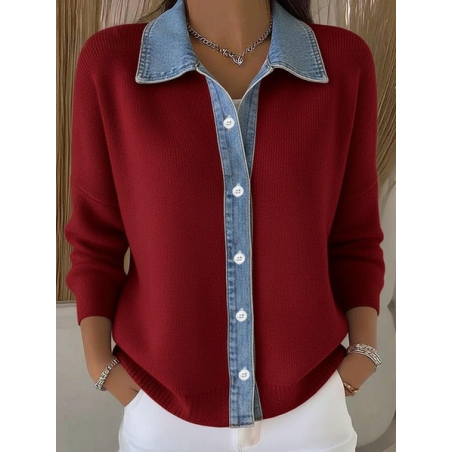 Women Multicolor Block Printed Long Sleeve Shawl Collar Casual Spring/Fall Cardigan Outerwear