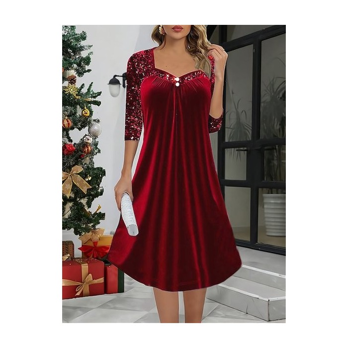 Women Plain Half Sleeve Summer Dress Square Neck Daily Casual Maxi A-Line Dress