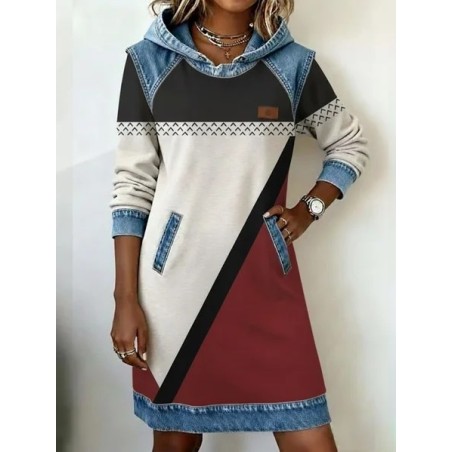 Women Abstract Long Sleeve Hoodie Printing Dress Daily Vintage Midi H-Line Spring/Fall Dress