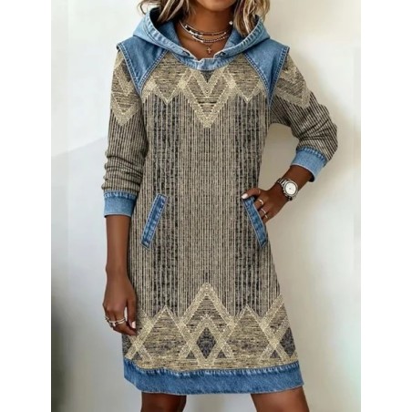 Women Abstract Long Sleeve Hoodie Printing Dress Daily Vintage Midi H-Line Spring/Fall Dress