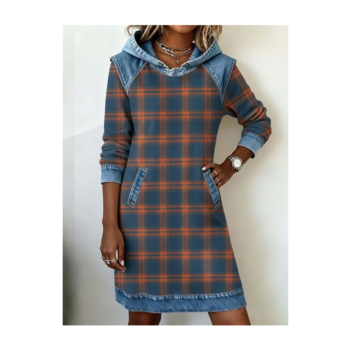 Women Plaid Long Sleeve Hoodie Printing Dress Daily Vintage Midi H-Line Spring/Fall Dress