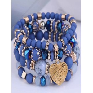 Best-selling Bohemian Alloy Love Pendant Multi-layer Elastic Rope Beaded Bracelet