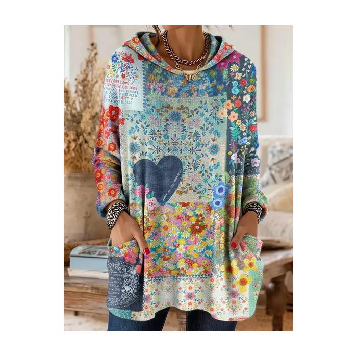 Women Floral Printing Long Sleeve Vintage Daily Spring/Fall Hoodie