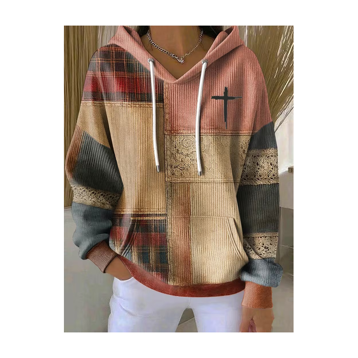 Women Contrast Stitching Printing Long Sleeve Casual Daily Spring/Fall Hoodie