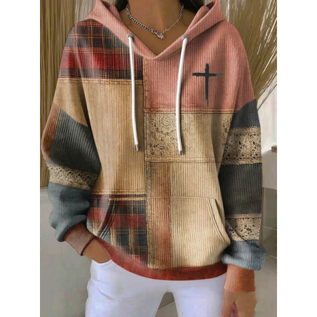 Women Contrast Stitching Printing Long Sleeve Casual Daily Spring/Fall Hoodie