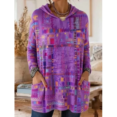 Women Abstract Printing Long Sleeve Vintage Daily Spring/Fall Hoodie
