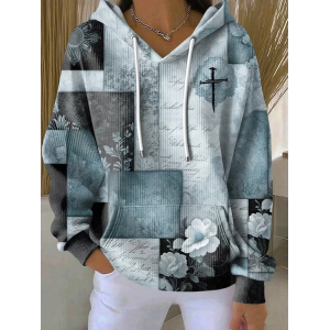 Women Floral Printing Long Sleeve Casual Daily Spring/Fall Hoodie