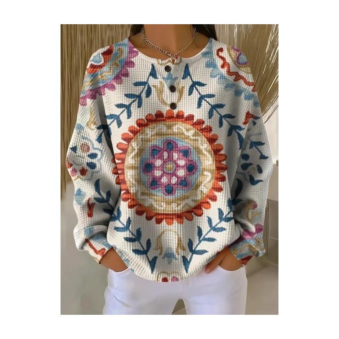 Women Floral Crew Neck Printing Casual Spring/Fall Long Sleeve Sweatshirt