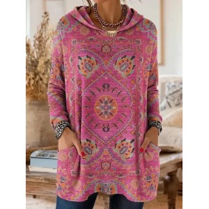 Women Ethnic Spring/Fall Printing Long Sleeve Vintage Daily Hoodie