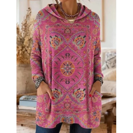 Women Ethnic Spring/Fall Printing Long Sleeve Vintage Daily Hoodie