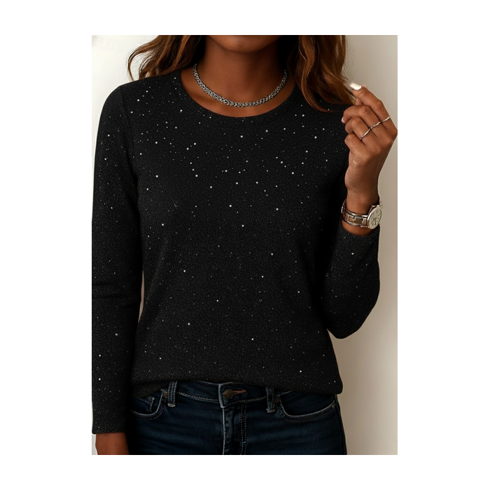 Women Plain Long Sleeve Tee T-shirt Crew Neck Stamped Bronzing Casual Spring/Fall Top