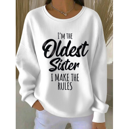 Women Text Letters Crew Neck Printing Casual Spring/Fall Long Sleeve Sweatshirt