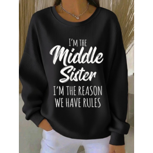 Women Text Letters Crew Neck Printing Casual Spring/Fall Long Sleeve Sweatshirt