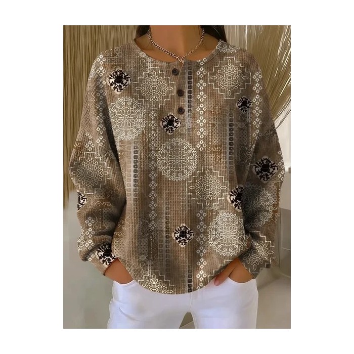 Women Abstract Crew Neck Printing Casual Spring/Fall Long Sleeve Sweatshirt