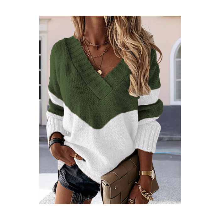 Women Leopard Split Joint Winter Street Long Sleeve V Neck Sweater