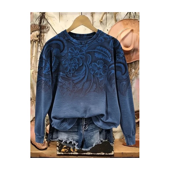 Women Floral Crew Neck Printing Casual Spring/Fall Long Sleeve Sweatshirt