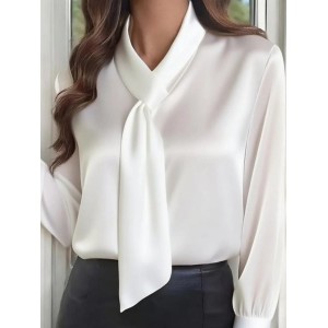 Women Plain Long Sleeve Tee T-shirt V Neck Split Joint Casual Spring/Fall Top