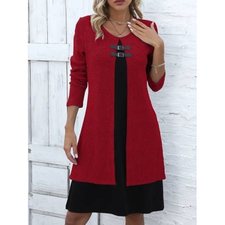 Casual Color Block Crew Neck Midi Dress