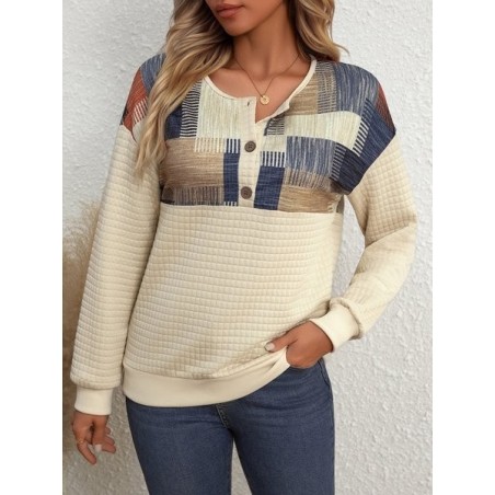 Women Geometric Crew Neck Printing Vintage Spring/Fall Long Sleeve Sweatshirt