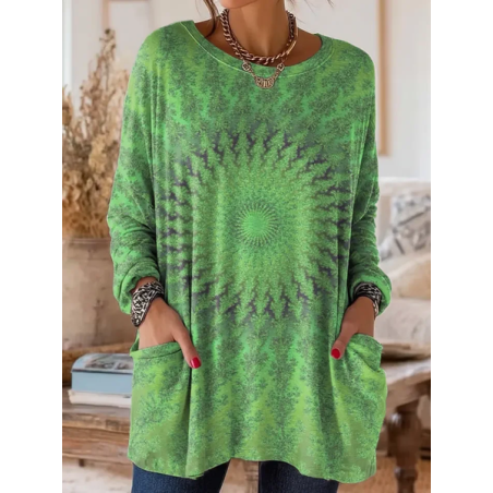 Women Abstract Long Sleeve Tee T-shirt Crew Neck Printing Vintage Spring/Fall Top