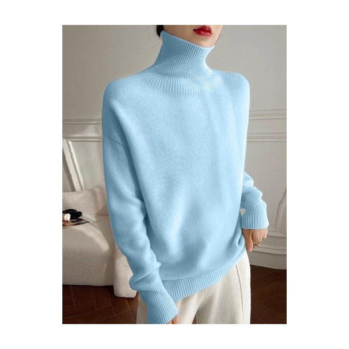 Women Plain Split Joint Winter Street Long Sleeve Turtleneck Sweater