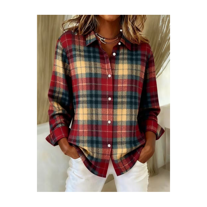 Women's Long Sleeve Shirt Spring/Fall As Picture Plaid Buckle Shirt Collar Regular Sleeve Daily Going Out Casual Top