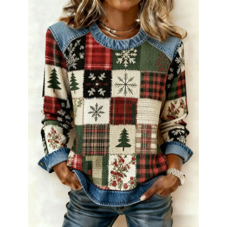 Women Christmas Crew Neck Printing Vintage Spring/Fall Long Sleeve Sweatshirt