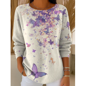 Crew Neck Butterfly Casual Printing Sweater