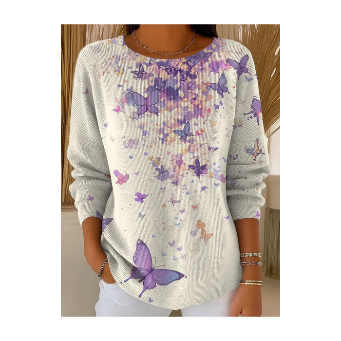 Crew Neck Butterfly Casual Printing Sweater