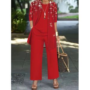 Women Plain Two-Piece Set Daily Long Sleeve Casual Spring/Fall Multi-Piece Set Matching Set