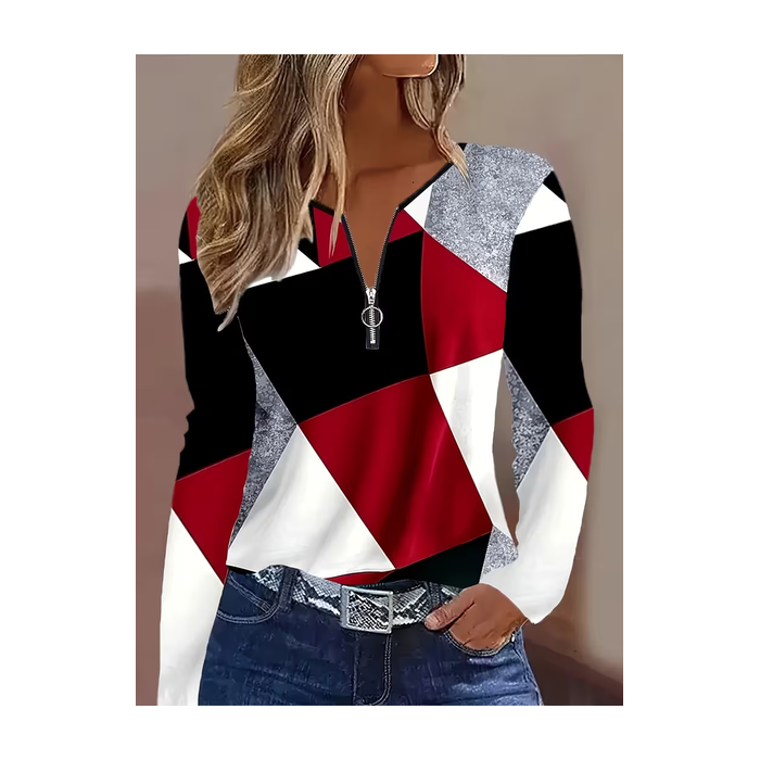 Women Abstract Long Sleeve Tee T-shirt V Neck Printing Vintage Spring/Fall Top
