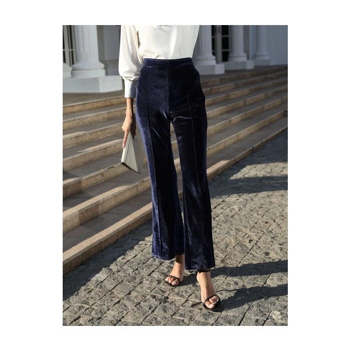 Women Plain Long Elastic Waist Pants Vintage Spring/Fall Trousers