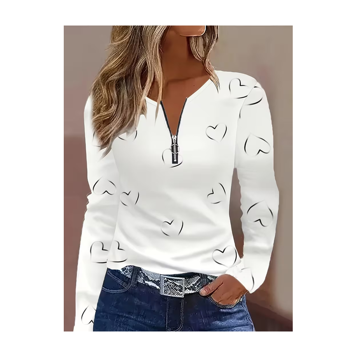 Women Heart/Cordate Long Sleeve Tee T-shirt V Neck Printing Vintage Spring/Fall Top