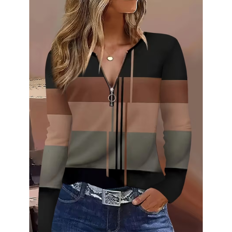 Women Abstract Long Sleeve Tee T-shirt V Neck Printing Vintage Spring/Fall Top