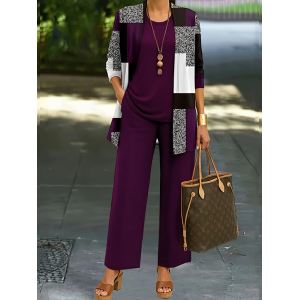 Women Plain Two-Piece Set Daily Long Sleeve Casual Spring/Fall Multi-Piece Set Matching Set