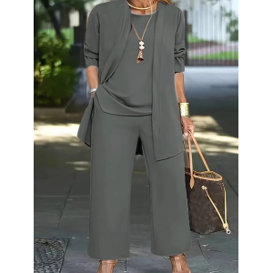 Women Plain Split Joint Matching Outfit Commuting Long Sleeve Casual Spring/Fall Multi-Piece Set Matching Set