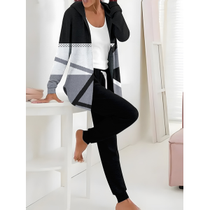 Women Abstract Printing Two-Piece Set Daily Long Sleeve Casual Spring/Fall Coat With Pants Matching Set