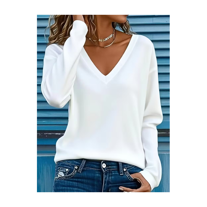 Women Plain Long Sleeve Tee T-shirt V Neck Printing Casual Spring/Fall Graphic Tee Top