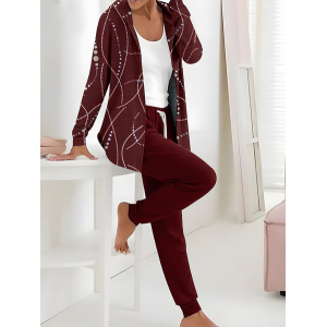 Women Abstract Printing Two-Piece Set Daily Long Sleeve Casual Spring/Fall Coat With Pants Matching Set